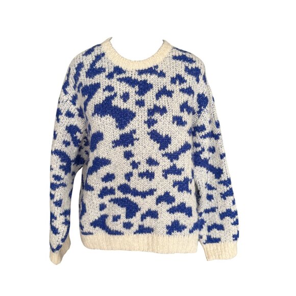 Mother Blue & White Alpaca Blend Crewneck Sweater - Picture 2 of 6